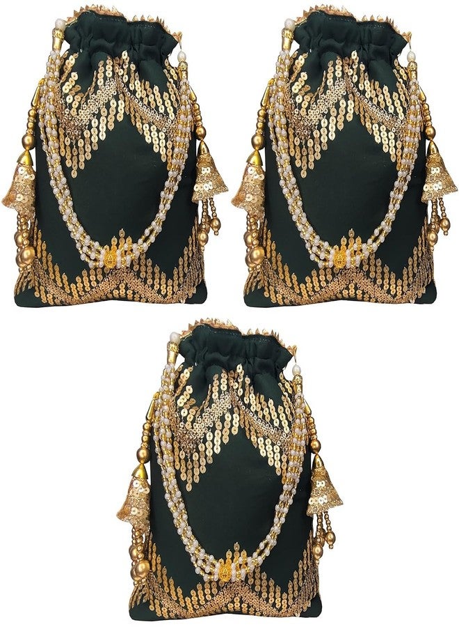 حقيبة بوتلي خضراء مزينة بالترتر من دوقة للنساء (عبوة من 3 قطع)